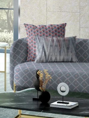 "Modern geometric cushion fabric in bold, vibrant colors to brighten your home décor."