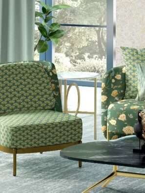 "Modern geometric cushion fabric in bold, vibrant colors to brighten your home décor."