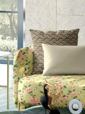 "Modern geometric cushion fabric in bold, vibrant colors to brighten your home décor."