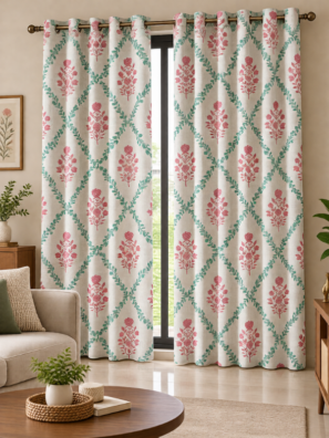 "Stylish printed cushion fabric that complements both traditional and contemporary interior designs."