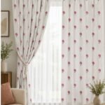 Elegant white curtain with delicate pink floral print for living room and bedroom windows