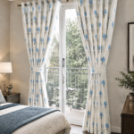 Elegant White Curtain with Blue Floral Print for Home Décor