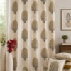 Premium Cream Floral Printed Door Curtain with Mustard Yellow Tree Motif | Elegant Window Curtain for Living Room & Bedroom