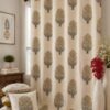Premium Cream Floral Printed Door Curtain with Mustard Yellow Tree Motif | Elegant Window Curtain for Living Room & Bedroom