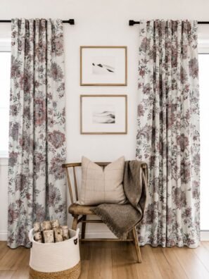 Elegant Floral Printed Window Curtain in Beige & Mauve | Premium Home Decor Curtain
