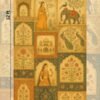 "Rustic Rajasthan inspired collage featuring Mughal architecture, royal women, elephants, peacocks, and intricate floral patterns in a warm antique color palette"