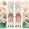 Pichwai-inspired floral arch panel wallpaper with lotus motifs and hand-drawn nature elements