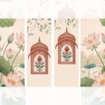 Pichwai-inspired floral arch panel wallpaper with lotus motifs and hand-drawn nature elements