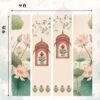 Pichwai-inspired floral arch panel wallpaper with lotus motifs and hand-drawn nature elements