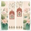 Pichwai-inspired floral arch panel wallpaper with lotus motifs and hand-drawn nature elements
