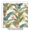 Tropical botanical wallpaper with banana leaves, monstera, palm foliage and bird of paradise flowers in soft earthy tones