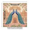 Royal peacock pair wallpaper in Mughal palace setting with lotus flowers and ornate Indian architectural design in pastel tones